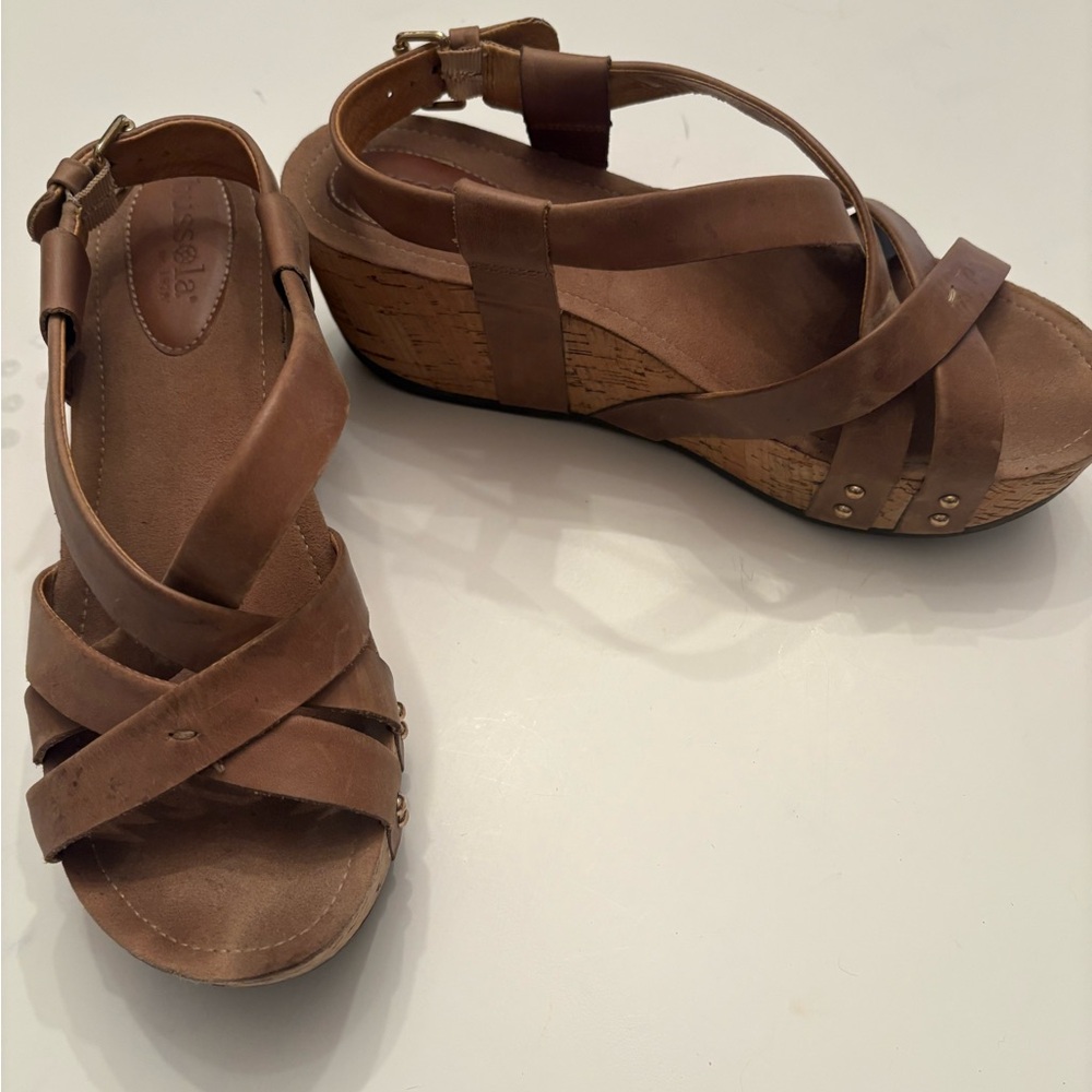 Bussola Tan Strappy Wedge Sandals